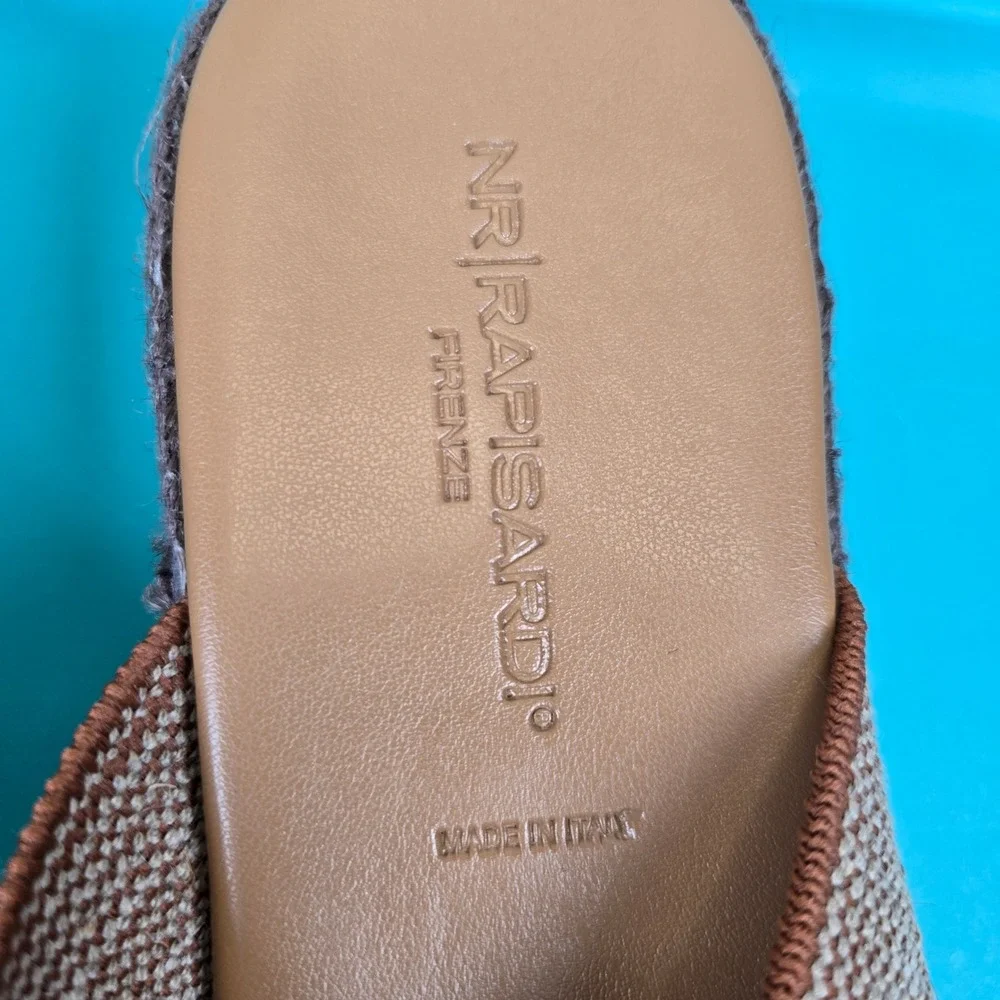 NR Rapisardi Firenze Espadrille Platform Sandals Women Tan Leather EU 41 US 10.5